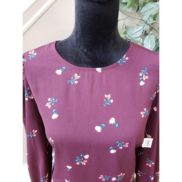 Old Navy Fit & Flare Dress Women's Medium Purple Floral Crew Neck Long Sleeve - Picture 13 of 13